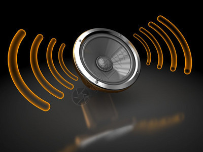 3d插图音频扬声器有波浪响声符号图片