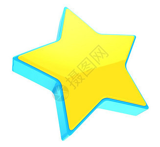 3d显示黄色恒星的蓝框架孤立在白色上图片