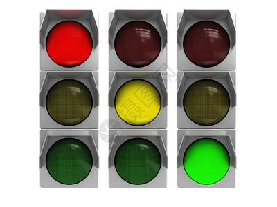 3d显示各种颜色的孤立交通灯图片