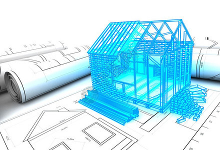 房屋设计项目抽象3d插图图片