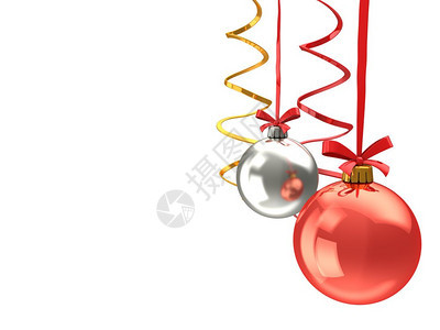 带有玻璃球和丝的圣诞节背景抽象的3d插图图片