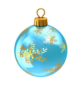 3d圣诞舞会浅蓝色带有金雪花装饰品孤立于白色背景图片
