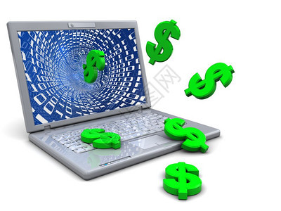 3个膝上型计算机和美元标志互联网商业概念插图背景图片
