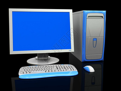3d黑色背景台式计算机的3d插图图片
