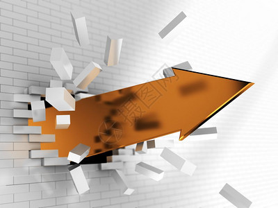 抽象3d金箭碎砖墙插图背景图片