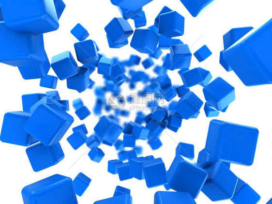 蓝色立方体流动背景的抽象3d插图图片