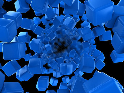 蓝色立方体流动背景的抽象3d插图背景图片