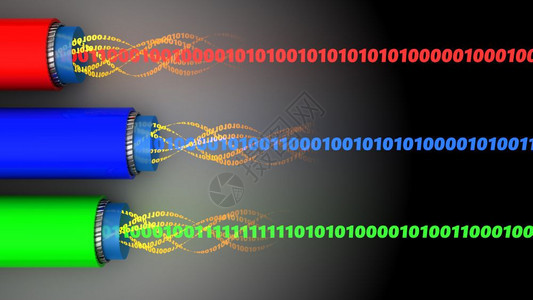3d显示光纤电缆和内部二元数据图片