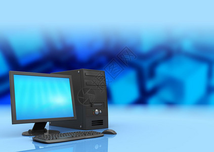 3d台式计算机蓝颜色背景图图片