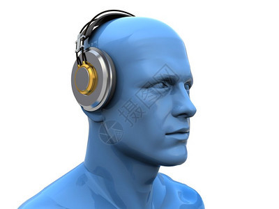 在耳机中抽象的3d人头插图图片