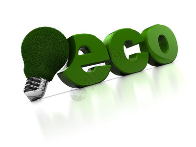 以草和白背景的单词eco抽象的3d灯泡插图图片