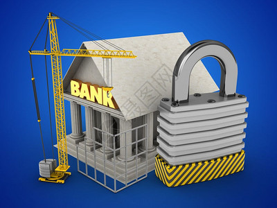 3d以挂锁和建筑工地为蓝底的银行挂锁图片