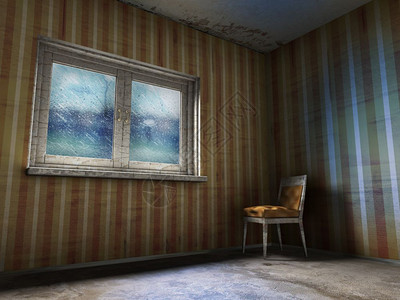 3d 插图窗下有雨的无名房图片