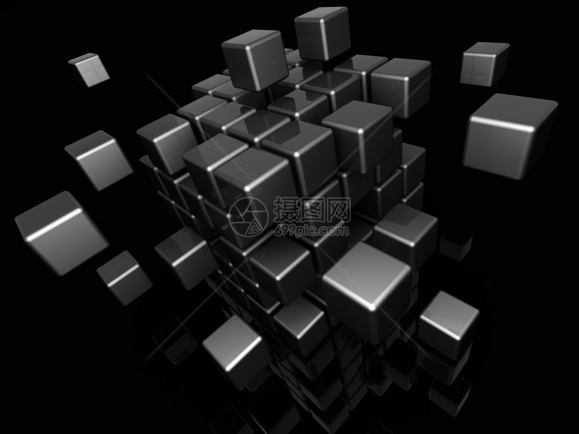 抽象3d黑金属立方体结构图解以块制建高清图片下载-正版图片303339320-摄图网