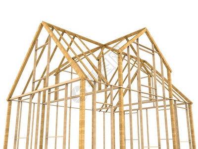 3d白色背景的木屋框架图图片