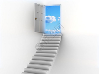 抽象的3d楼梯和通往天堂的大门插图图片