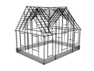 3d以白色背景为框架房屋草图插图片