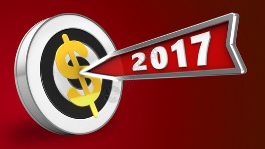 3d以2017年箭头和红色背景的美元符号说明圆形目标图片