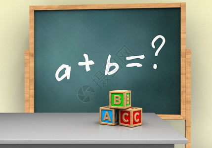 3d以数学练习文字和abc立方体的棋盘插图数学练习图片