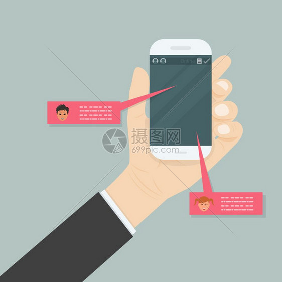 手持移动电话社会网络概念发信人窗口切换线和短信概念矢量插图图片