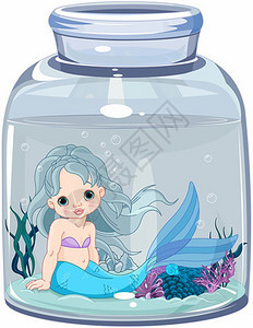 美人鱼坐在一个透明的罐子里图片