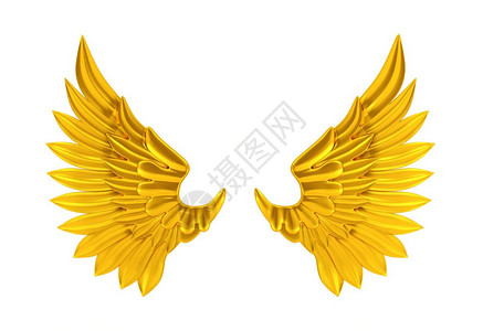 天使之翼蛋糕白色背景上孤立的金色翅膀背景