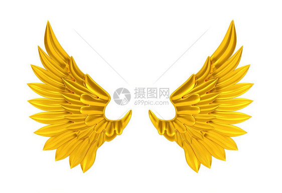 白色背景上孤立的金色翅膀图片