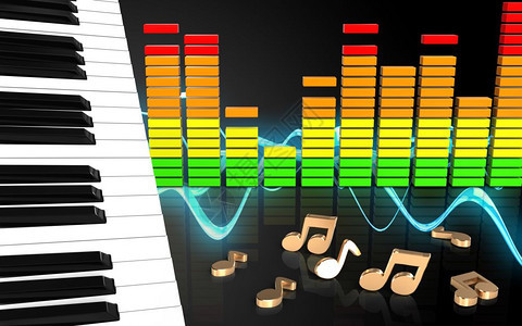 3D音波黑色背景的钢琴键和注解3d音频钢琴键图片