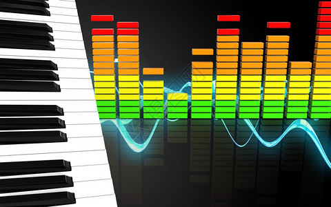 3d音波黑色背景的钢琴钥匙插图钢琴钥匙音频谱图片