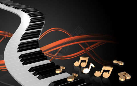 3d音波橙色背景和注的钢琴键3个插图背景图片