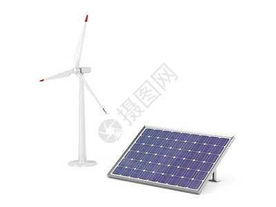 用于清洁发电的太阳能池板和风力涡轮机图片