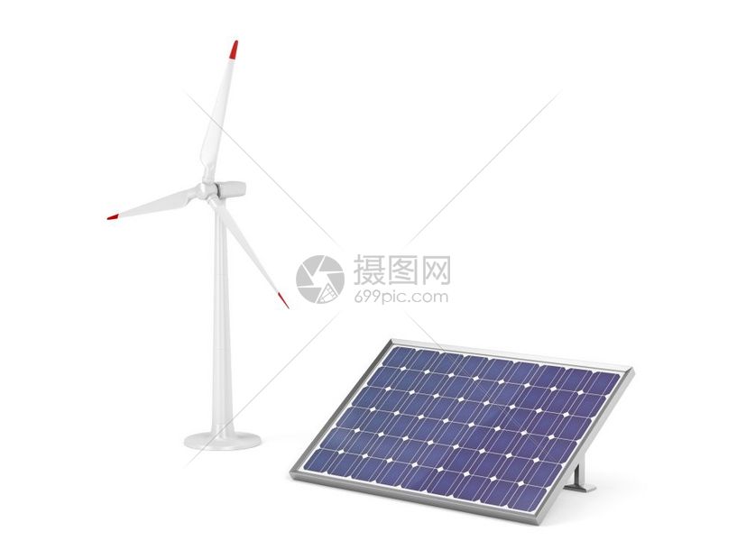 用于清洁发电的太阳能池板和风力涡轮机图片