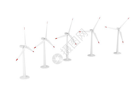 一组在白色背景下发电的风力涡轮机图片