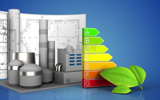 3d以蓝色背景为图纸的工厂说明级权力图片