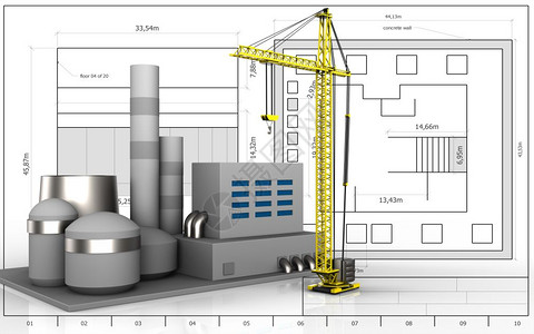 3d说明工厂与蓝图背景的对比空白图片