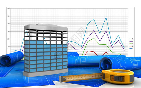 3d以商业图表为背景的建筑图图片