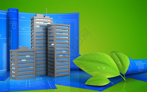 3d城市建筑图示画覆盖绿色背景城市建筑图图片
