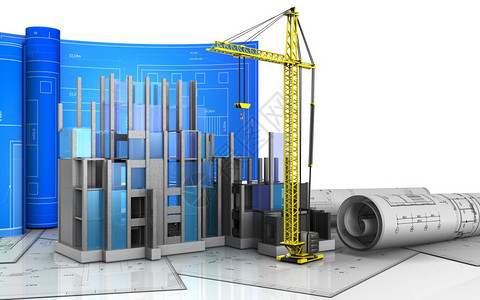 3d显示建筑施工进度在白色背景上绘制图卷显示图片