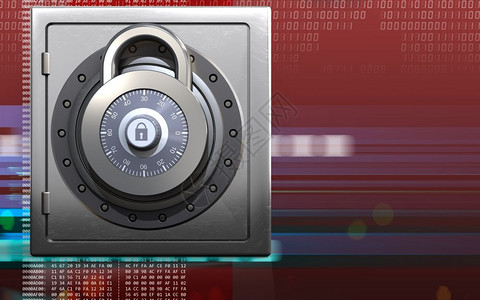 数字红色背景上带锁的金属保险箱的3d插图3d锁金属保险箱背景图片