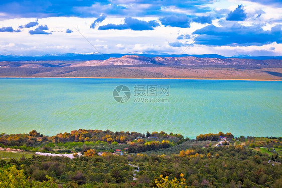 Vrasko湖和风景空中观测达马提亚croati图片