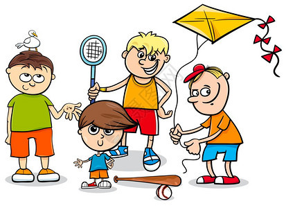 儿童男孩角色组的漫画插图图片
