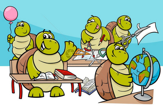 课堂上海龟动物人漫画插图图片