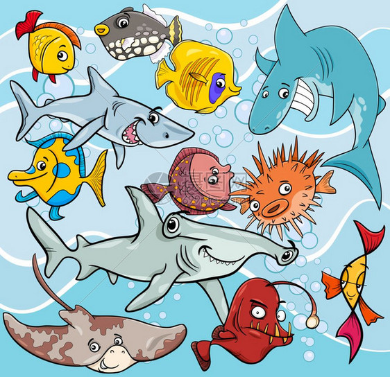 鱼类海洋生物漫画插图图片
