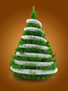 3d说明在橙色背景之上的绿圣诞树和锡灰图片