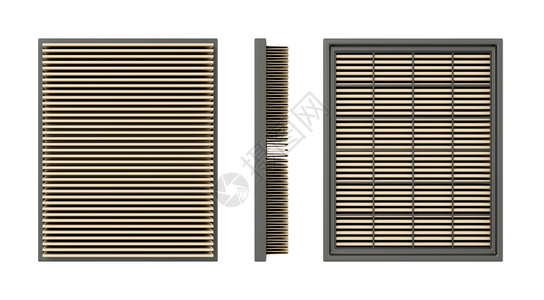 在白色背景上隔离的汽车空气过滤器前侧和背视图图片