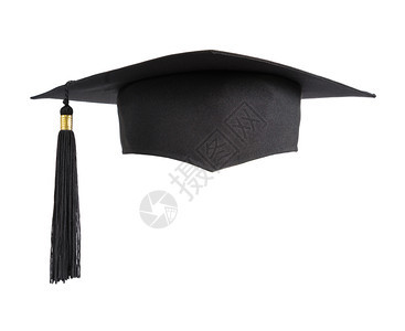 黑色正方顶毕业帽子白背景孤立的吊船图片