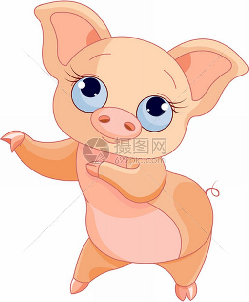 可爱跳舞的猪插图图片