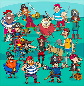 幻想海盗人物团体的漫画插图图片