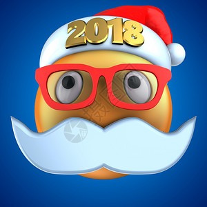 3d橙色表情笑2018年的圣诞帽蓝色背景2018年的圣诞帽子图片