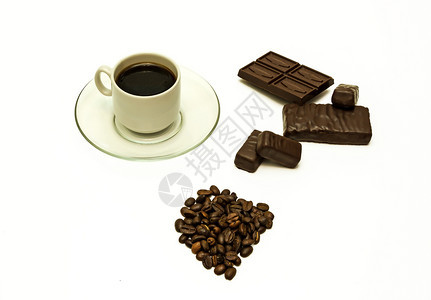 白底咖啡巧克力和糖果图片